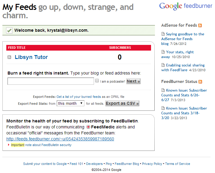 libsyn where is my rss feed